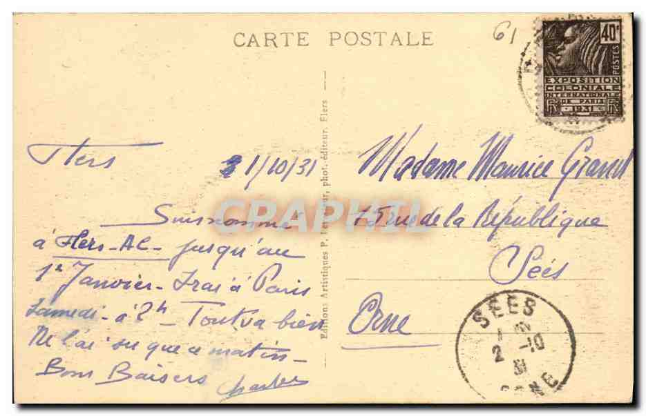 CPA Flers Entree Du Parc Du Chateau  — Rückseite