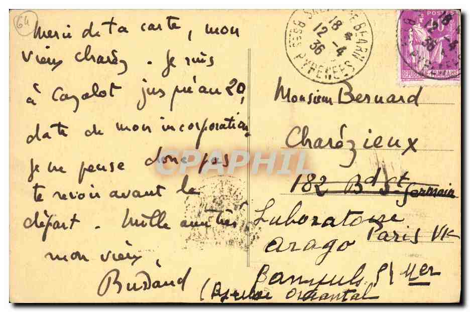 Cazalot d'Orriule — maison avec balcon et vigne — par Sauveterre-de-Béarn — Verso