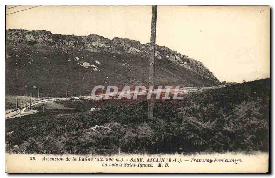 Ascension de la Rhûne (alt. 900 m.) — SARE, ASCAIN (B.-P.) — Tramway-Funiculaire. La voie à Saint-Ignace. M. D.