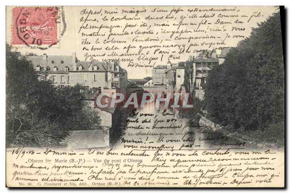 Oloron Ste Marie (B.P.) — Vue du pont d'Oloron — G. Pondarré et fils, édit. (n° 66)