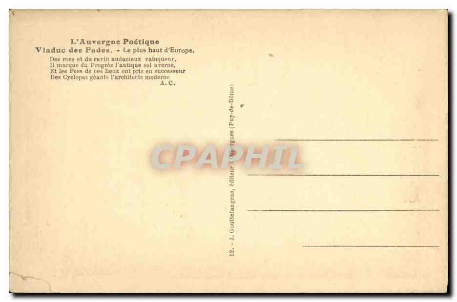 CPA Viaduc Des Fades Le Plus Haut d Europe — Verso