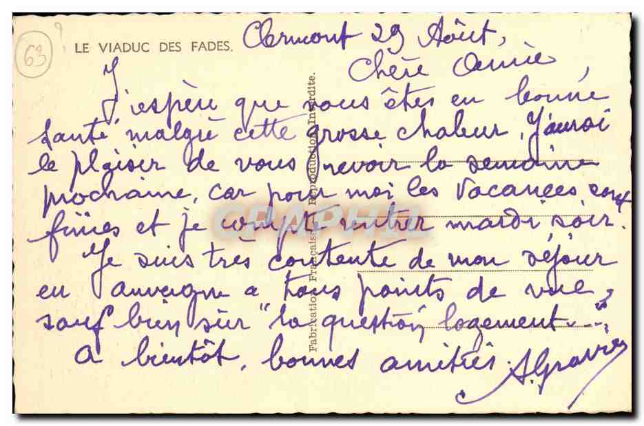 CPA L Auvergne Viaduc des Fades  — Verso