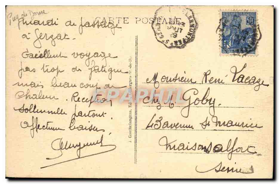 Le Puy de Sancy — Le Mont-Dore — 1886 m. d'altitude — G.d'O. - 1438 — L'Auvergne Poétique — Reverso
