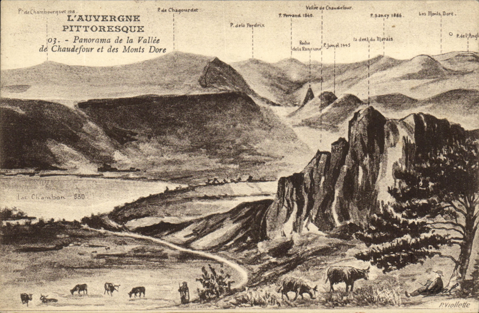 L'Auvergne pittoresque — Panorama de la Vallée de Chaudefour et des Monts Dore — P. Viollette