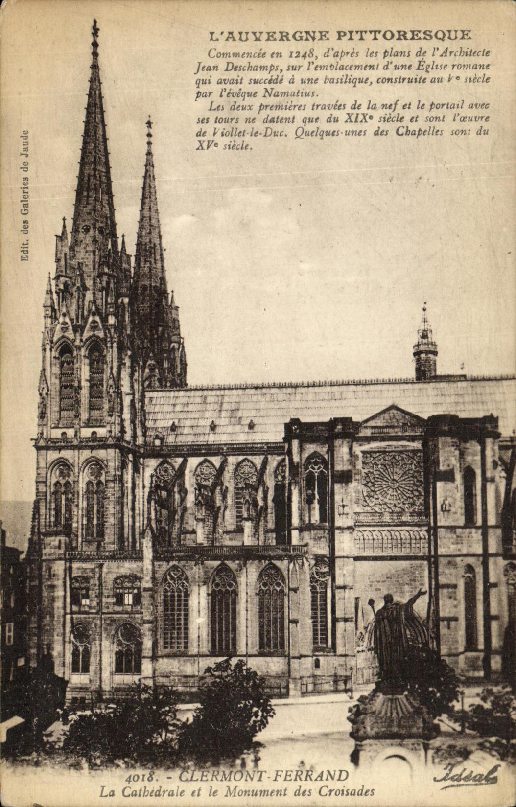 Clermont-Ferrand — La Cathédrale et le Monument des Croisades — Éditeurs des Galeries de Jaude, n° 4018