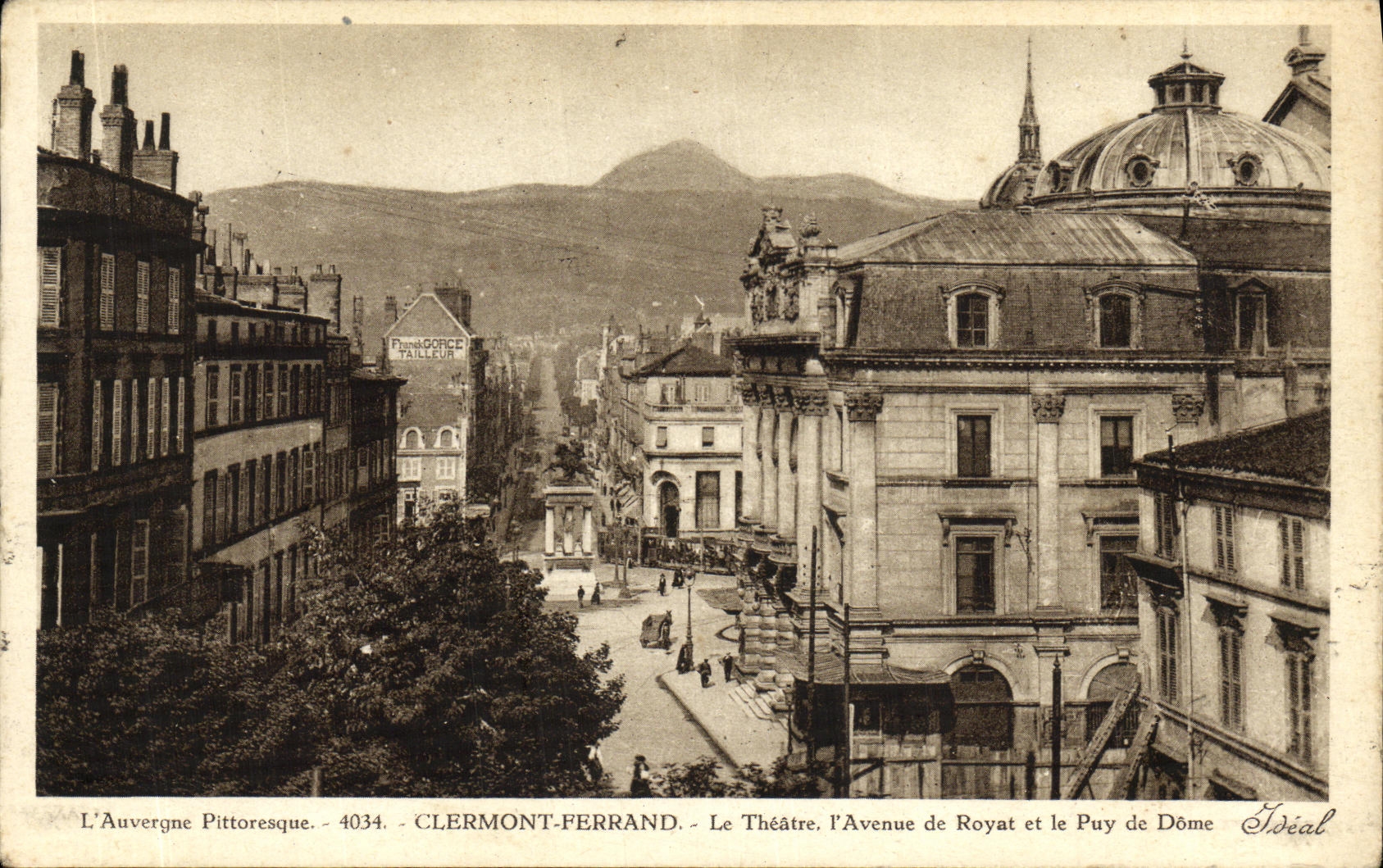 Clermont-Ferrand — Le Théâtre, l'Avenue de Royat et le Puy de Dôme — Édition 'Idéal' n°4034