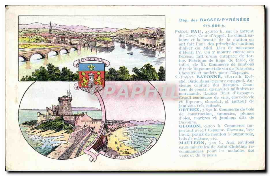 Bayonne, Pau, Orthez, Oloron, Biarritz — Départements des Basses-Pyrénées — Édition spéciale des Pastilles Valda