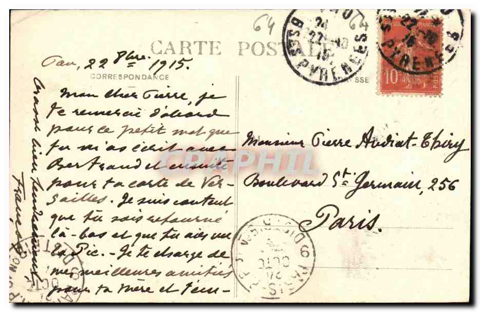CPA Pau Le Chateau Et La Vallee du Gave — Verso