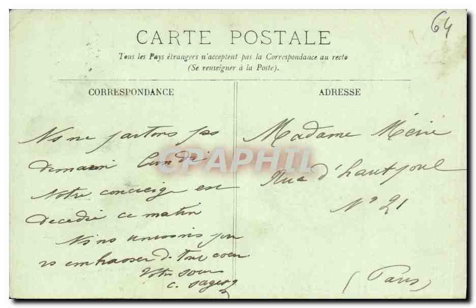 CPA Pau Le Chateau La Salle des Etats — Rückseite