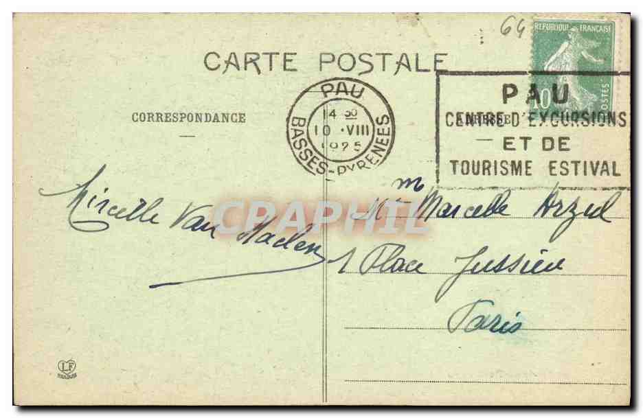 Les Basses-Pyrénées — Pau — Petit Salon du Château — Éditeur : Larrère, Paris — Verso