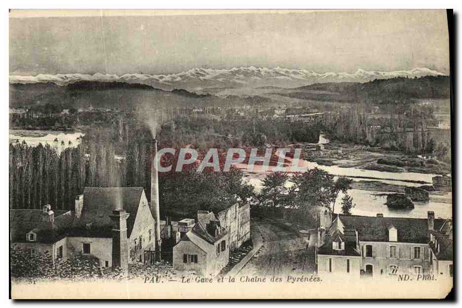 Pau — Le Gave et la Chaîne des Pyrénées — ND. Phaï.