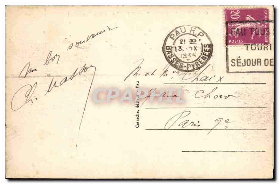 Pau - La Gare et la Chaîne des Pyrénées — Carrache, éditeur Pau, n° 203 — Verso