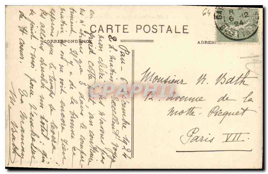 Pau — Place Royale et la Chaîne des Pyrénées — C.C. n°222 — Verso