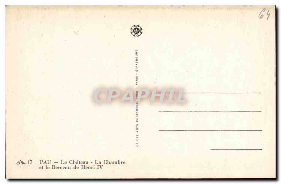 CPA Pau Le Chateau La Chambre et le Berceau de Henri IV — Verso