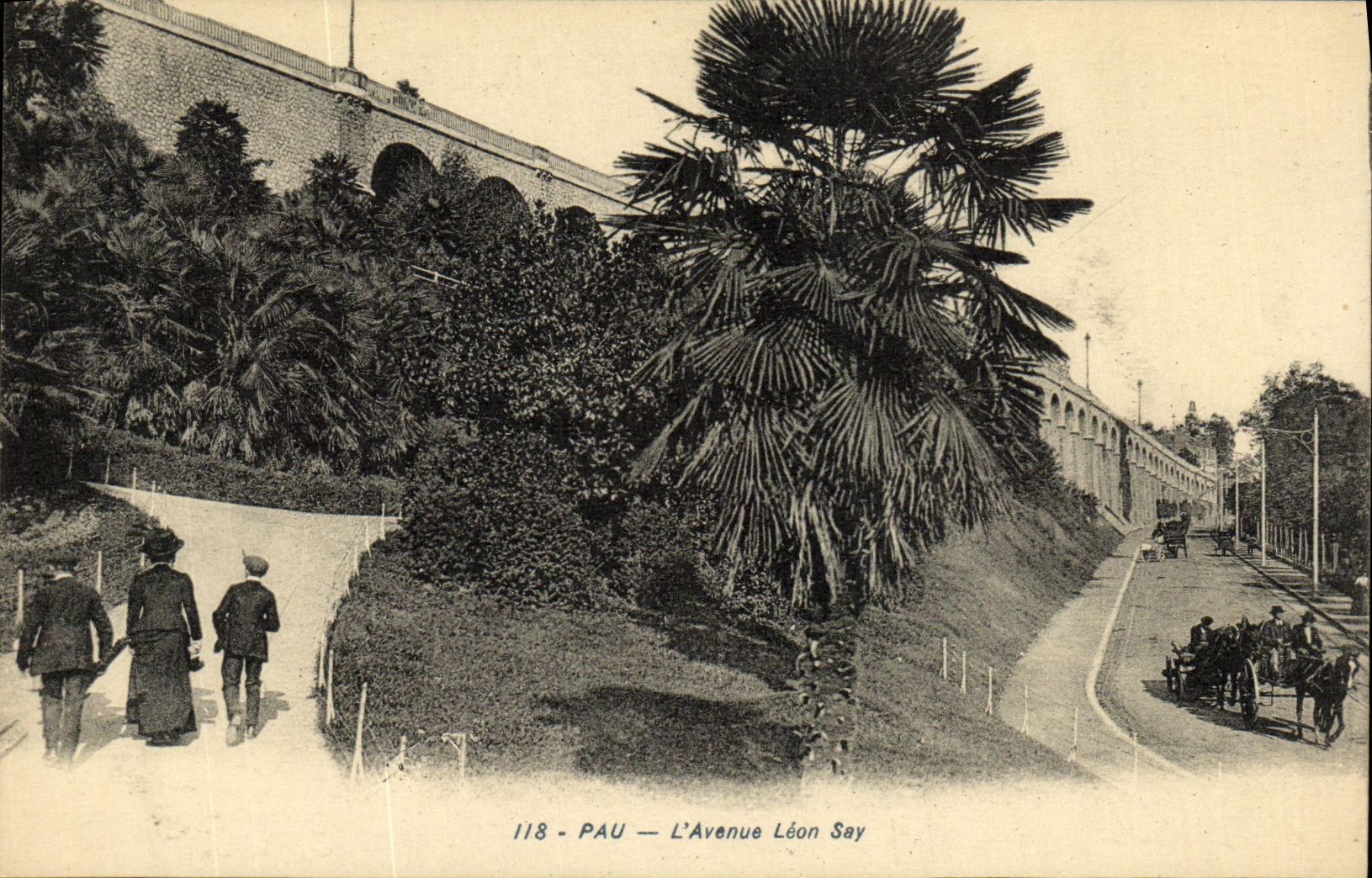 Pau — L'Avenue Léon Say — vue avec palmiers et viaduc