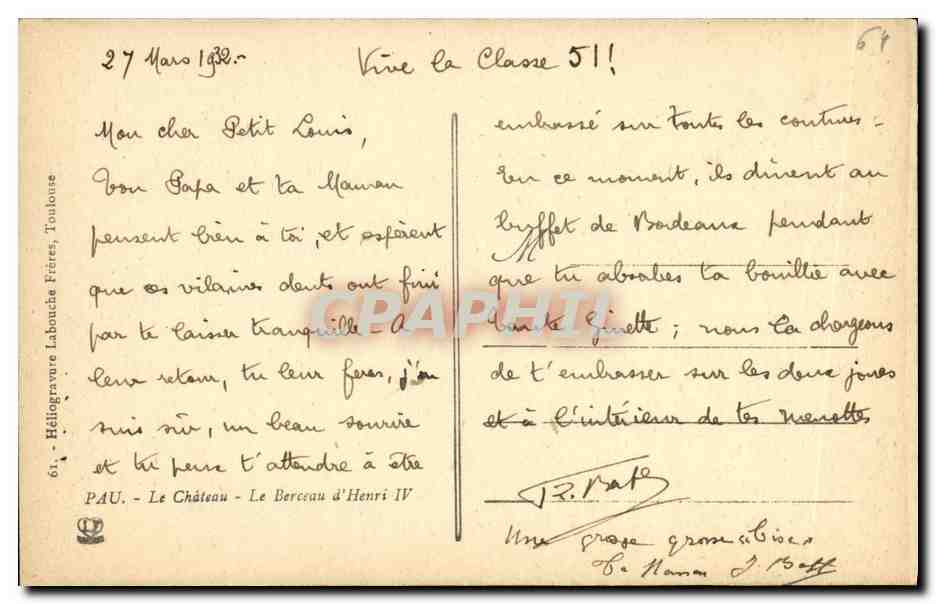 CPA Pau Le Chateau Berceau de Henri IV — Verso