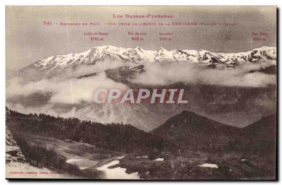 Lacs Basse-Pyrénées — Environ de Pau — Vue prise de l'arête de la Gentiane (Vallée d'Ossau) — Fic. Gory