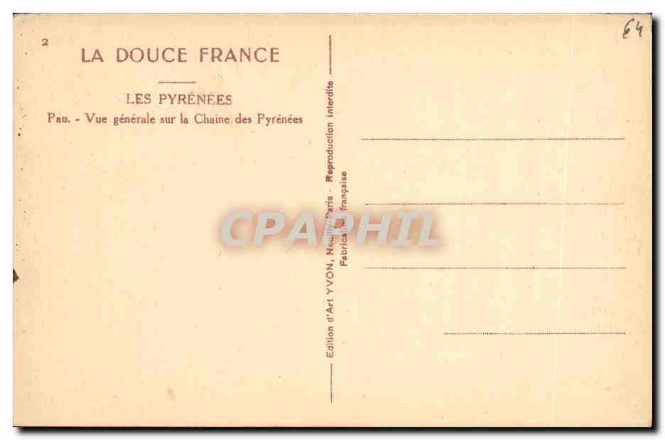 Pau — Vue générale sur la Chaîne des Pyrénées — Édition d'Art YVON, Paris — Reverso