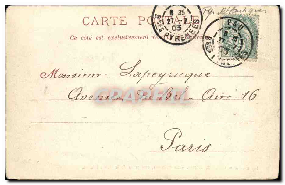 Pau — Le Château, vue prise de la Basse Plante — Imp. Royer et Cie, Nancy, n°3 — Reverso