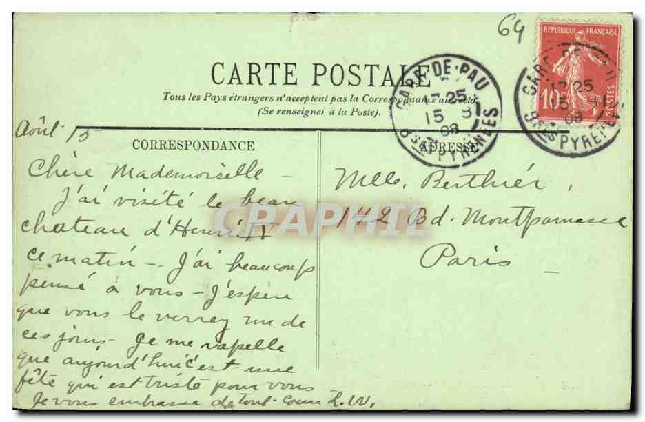 Pau — Le Château — Le Grand Salon de Réception — LL. — N° 54 — Verso