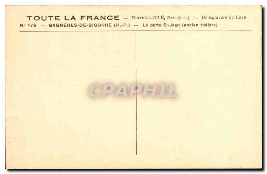CPA Bagneres De Bigorre La Porte St Jean Ancien theatre — Verso