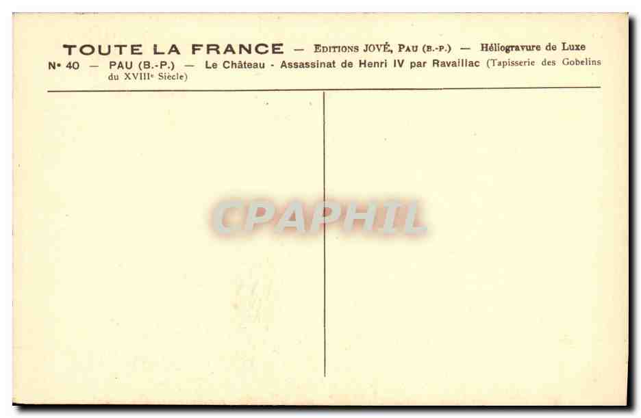 CPA Pau Entree du Chateau Assassinat de Henri IV — Rückseite