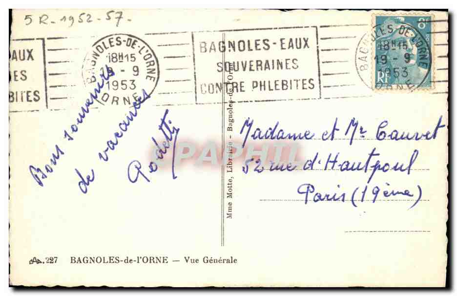 Bagnoles-de-l'Orne — Vue Générale — éditeur AB.227 — Rückseite