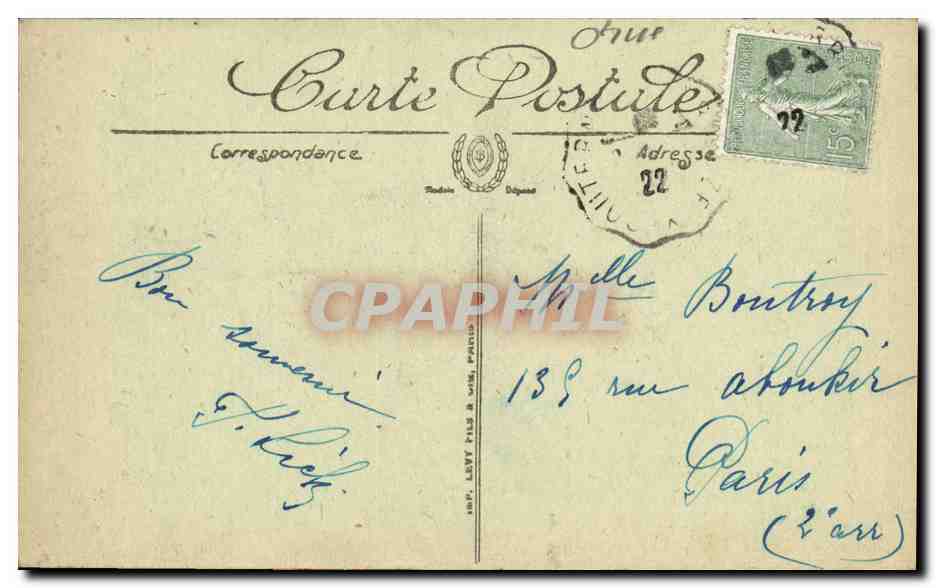 Bagnoles-de-l'Orne — Vista tomada desde el Rocher au Chien — Editor L. Motte, n° 128 — Reverso