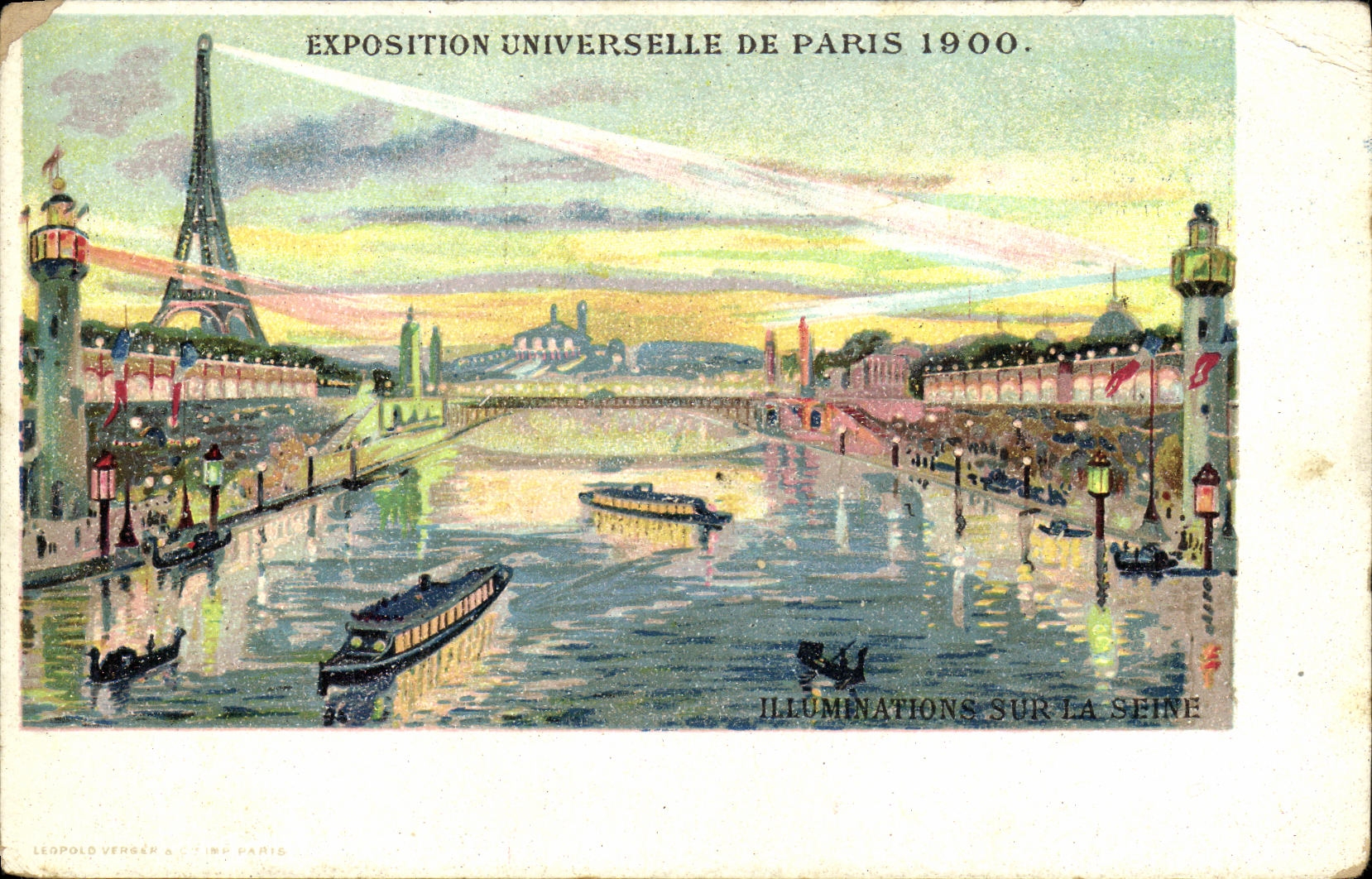 CPA Paris Exposition Universelle De 1900 Illumination sur la Seine Tour Eiffel 