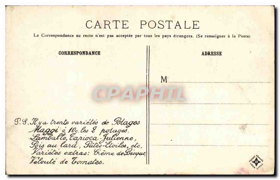 CPA Vieux Paris Le Passage des Eaux a Passy Publicite Maggi — Rückseite