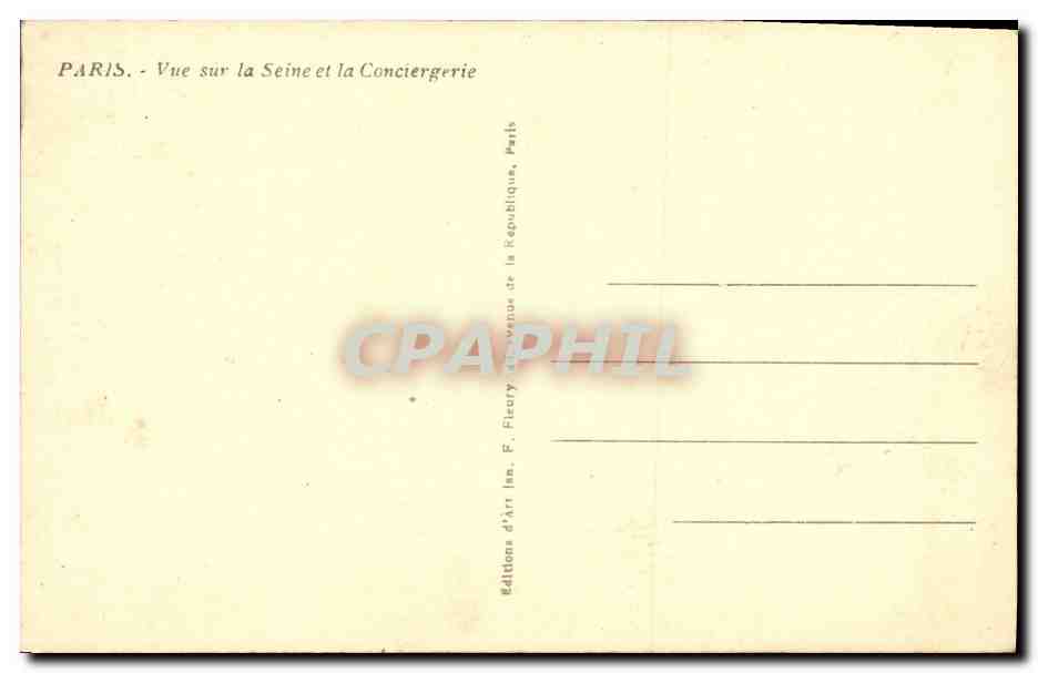 Paris — Ansicht der Seine und der Conciergerie — Éditions d'Art F. Ficary, Paris — Rückseite