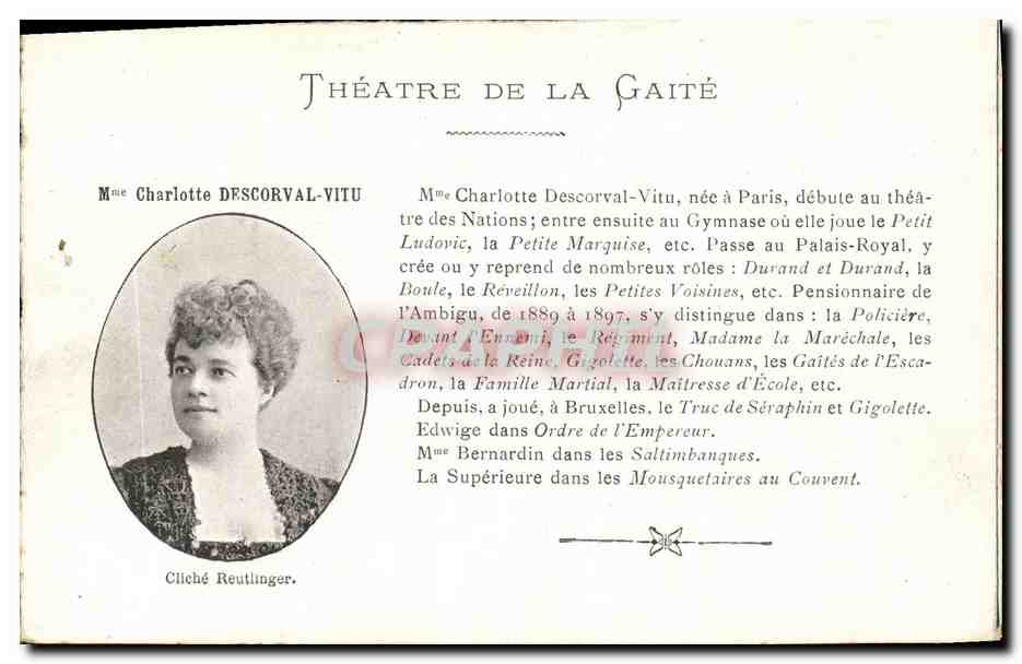 CPA ParisTheatre De La Gaite Charlotte Descortal Vitu