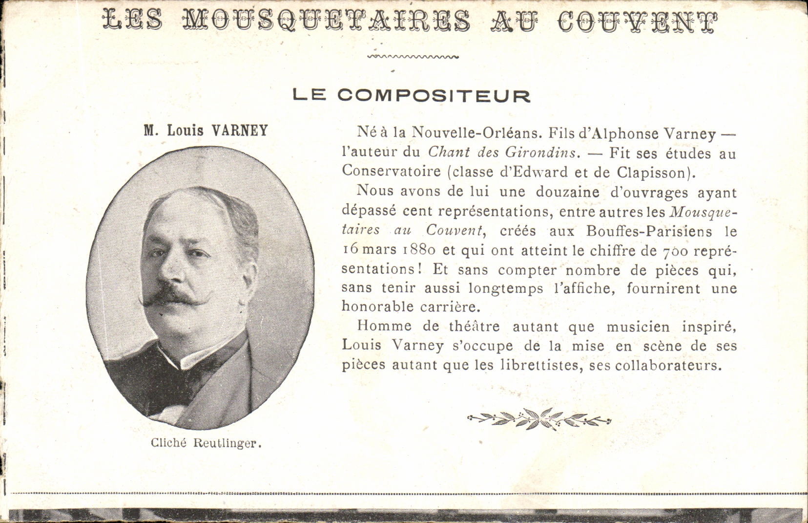 CPA Paris Les Mousquetaires Au Couvent Louis Varney Le compositeur 