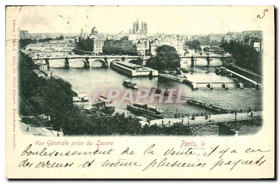 Antike Ansichtskarte Blick auf den Louvre, Paris