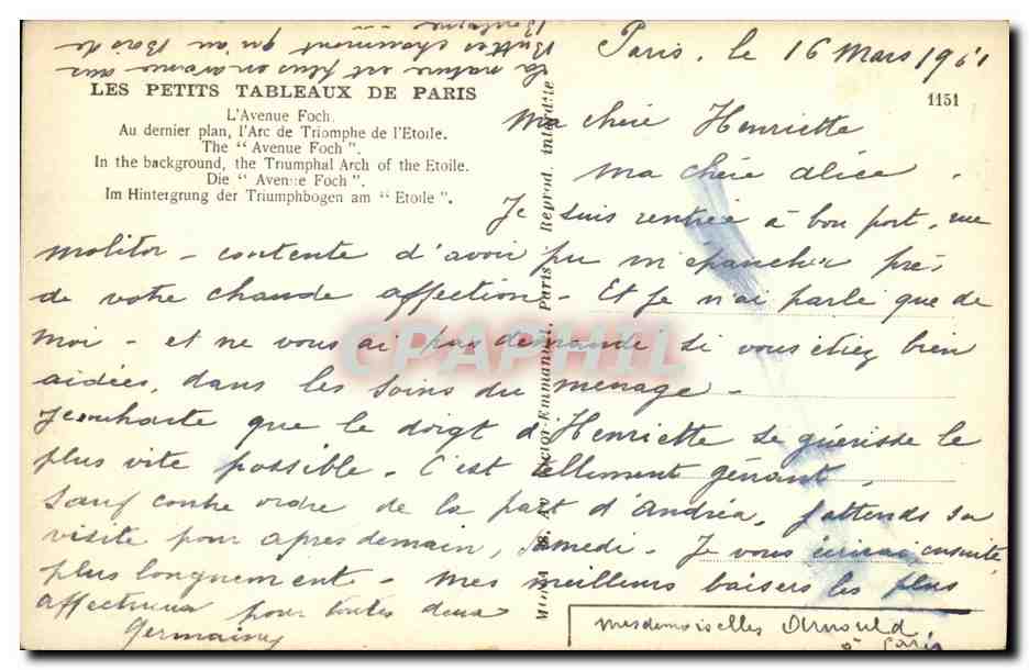 CPA Paris L Avenue Foch Au Dernier plan L Arc de Triomphe de L Etoile — Verso