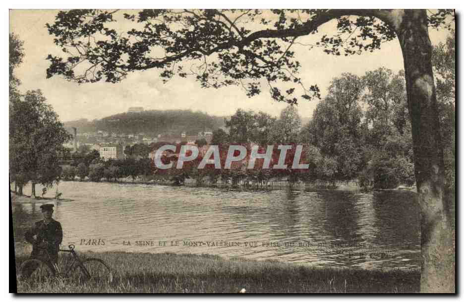 CPA Paris La Seine Et Le Mont Valerien Vue prise du bois de Boulogne Enfant au velo