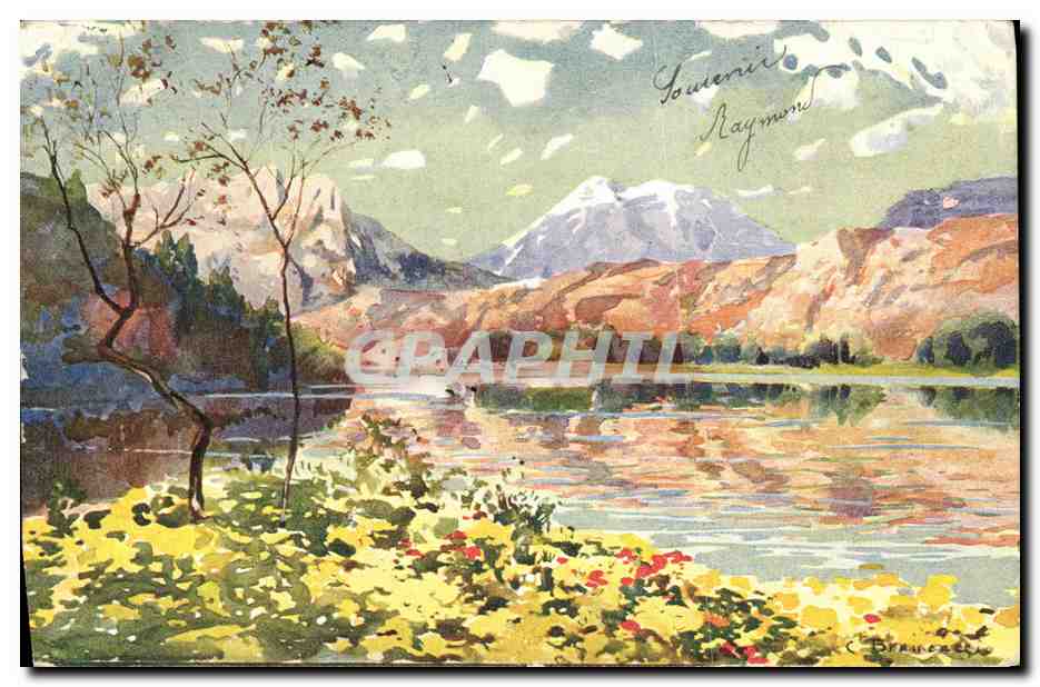 Lac aux montagnes enneigées — paysage d'automne — C. Brancashe