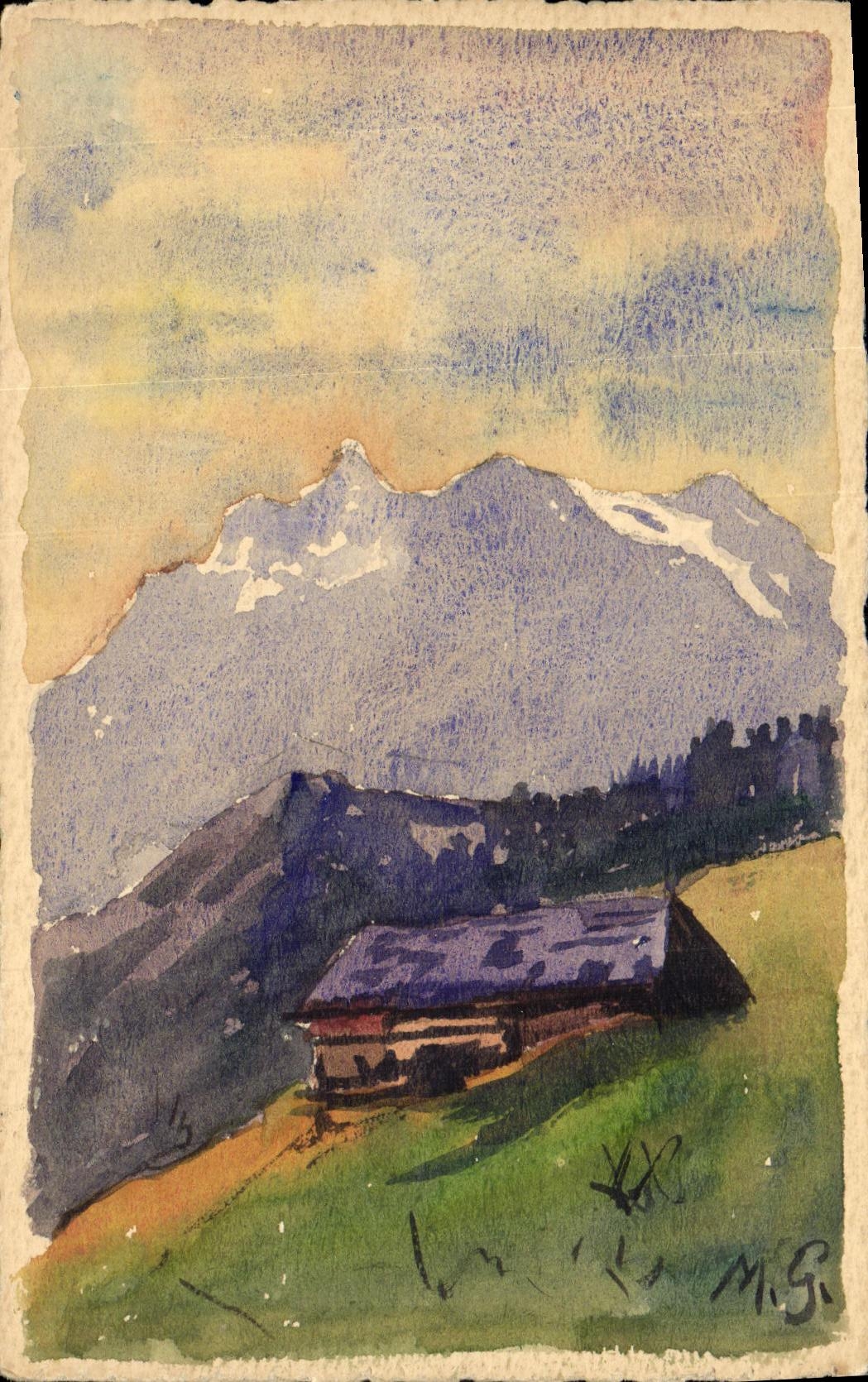 Carte peinte a la main paysage de montagne