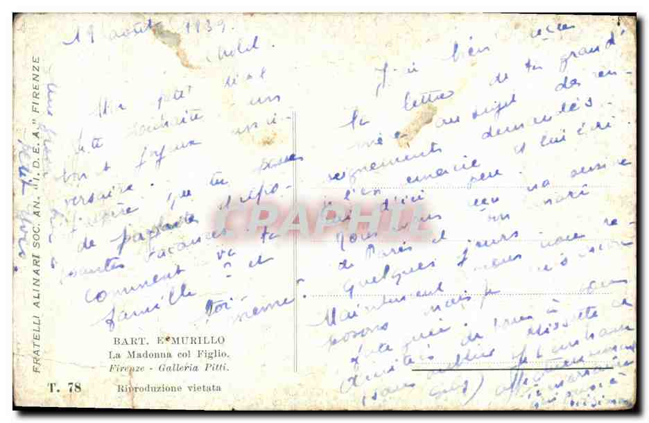 CPA Bart Murillo La Madonna col Figlio — Verso