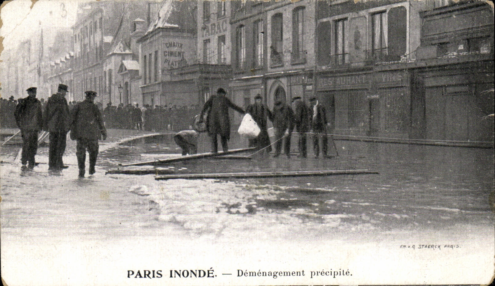 Antike Ansichtskarte Paris Überschwemmt Hasty Moving