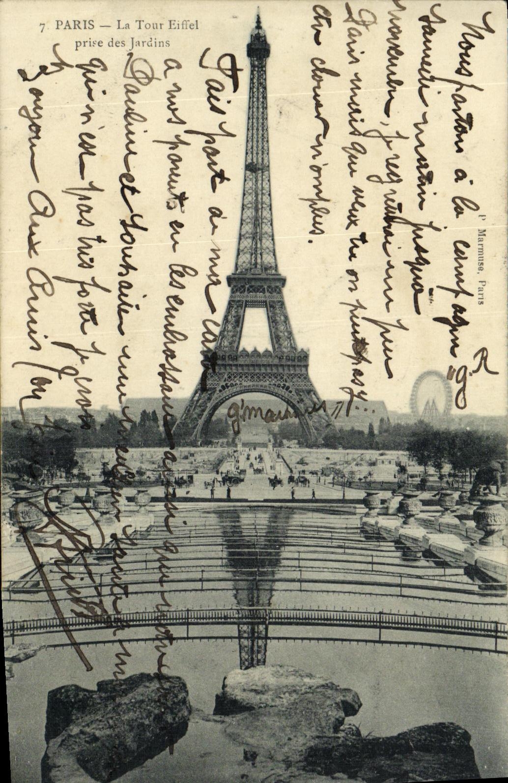 CPA Paris La Tour Eiffel prise des jardins 