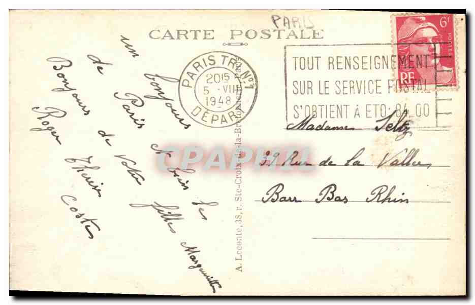 CPA Paris Jardin des Tuileries et Arc de Triomphe du Carrousel — Rückseite
