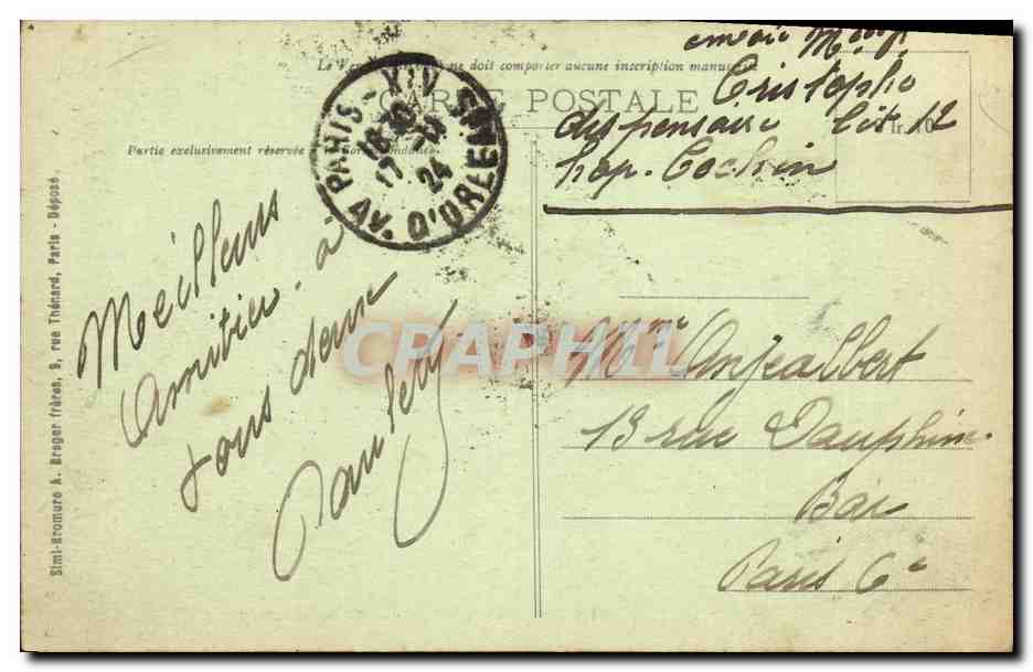 CPA Paris Hopital Cochin Pavillon de la Direction — Verso
