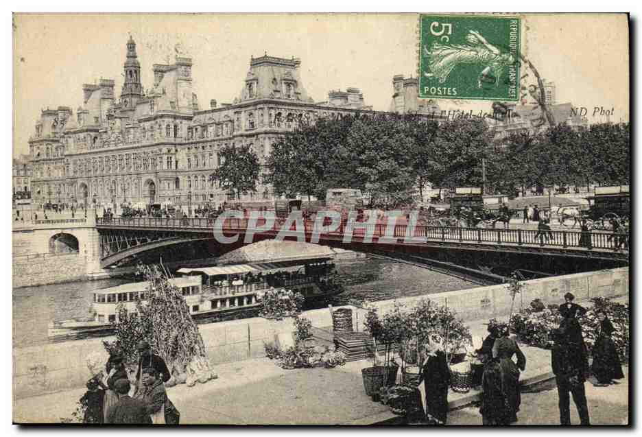 CPA Paris Hotel de ville Marche aux fleurs 