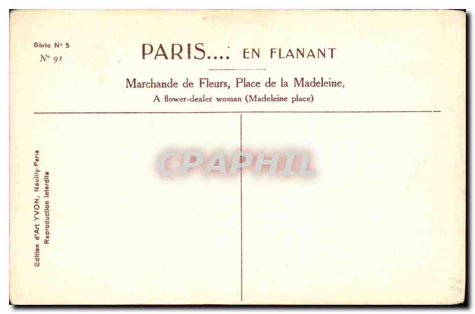 CPA Paris Marchande de fleurs Eglise de la Madeleine — Rückseite