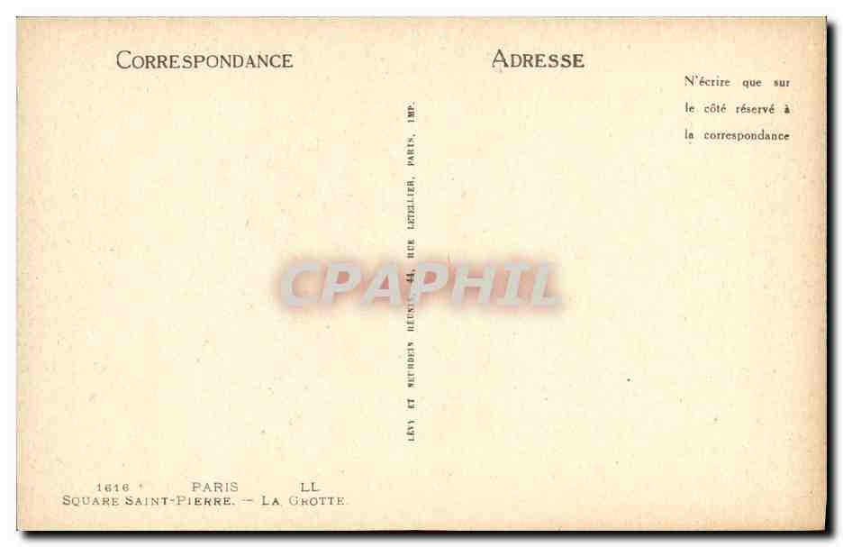 CPA Paris Square Saint Pierre La Grotte  — Rückseite