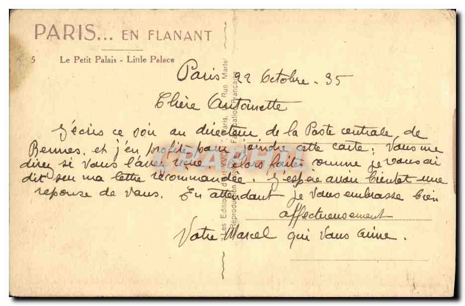 CPA Paris En Flanant Le petit palais — Verso