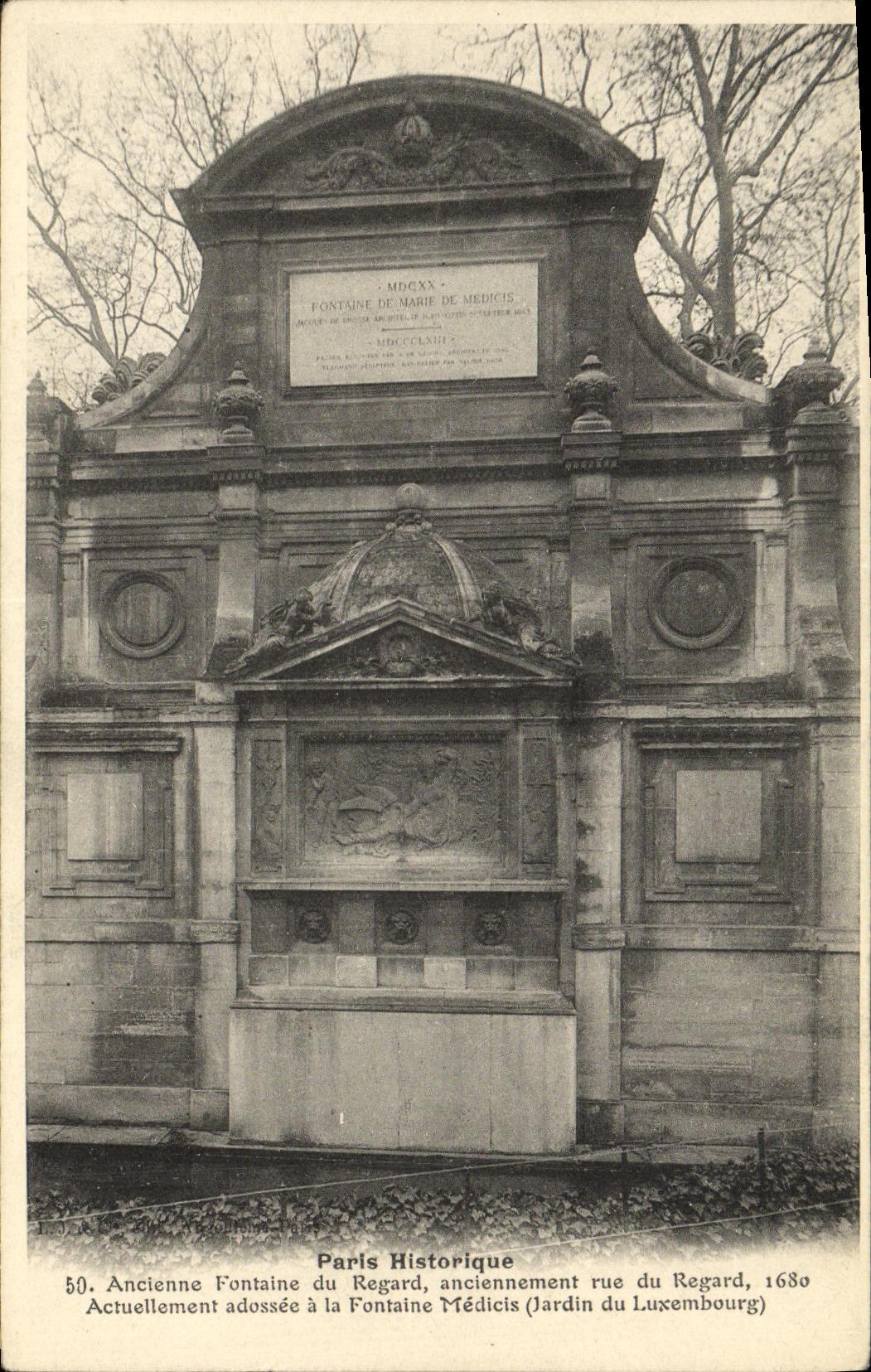 CPA Paris Historique Ancienne Fontaine du Regard anciennement rue du Regard actuellement adossee a la fontaine Medicis J