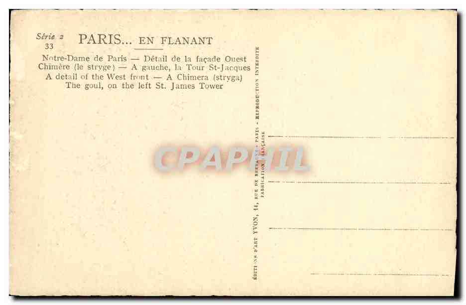 CPA Paris En Flanant Notre Dame De paris Chimere — Rückseite