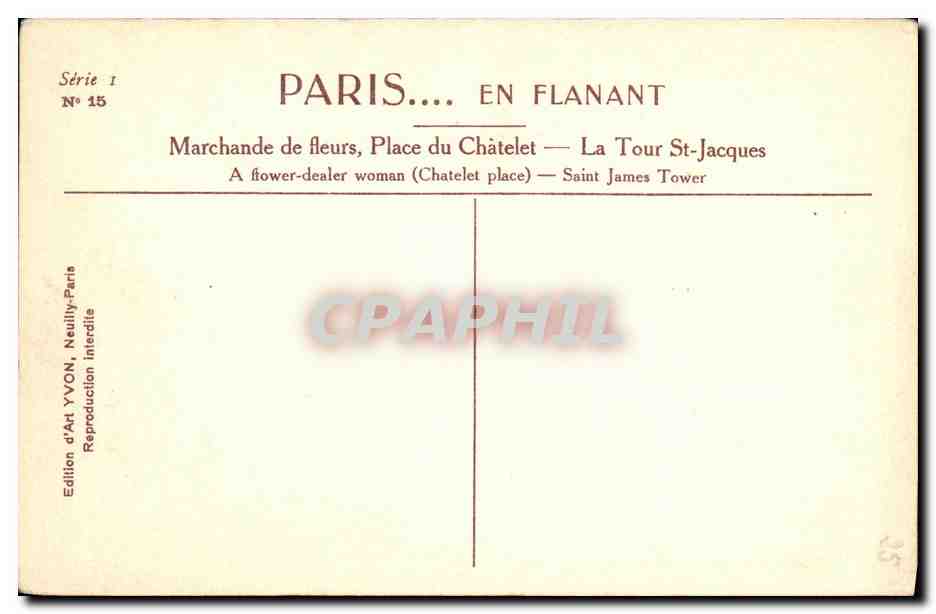 CPA Paris En Flanant Marchande de Fleurs Place du Chatelet — Rückseite